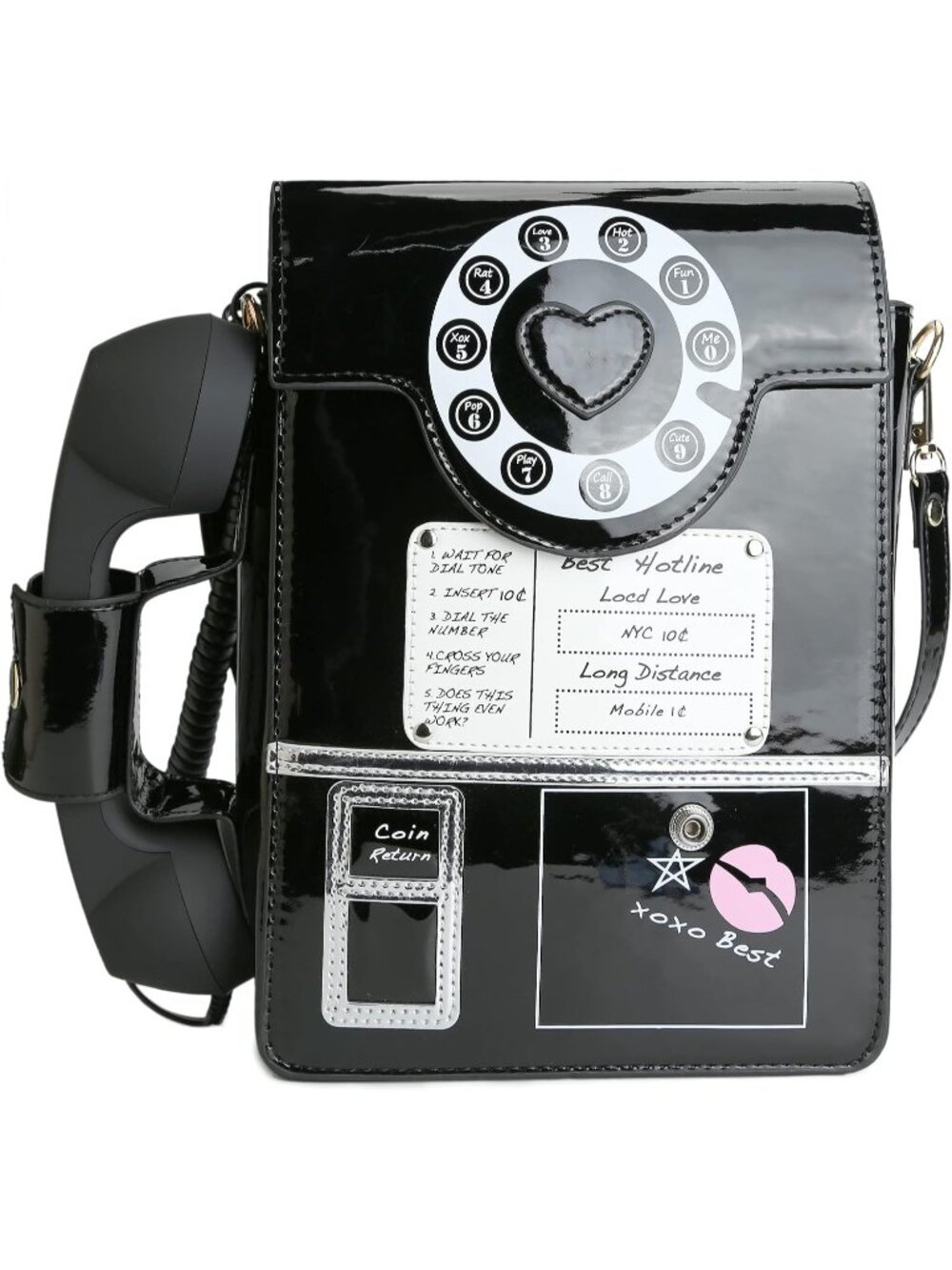 Women's Black Movable Microphone Retro Dial Telephone Crossbody Bags